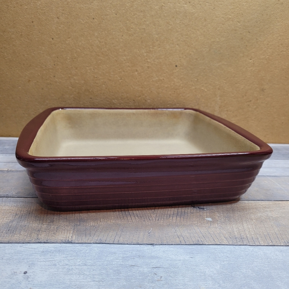 Pampered Chef Two-Tone Rectangular Ceramic Baker in Brown and Cream